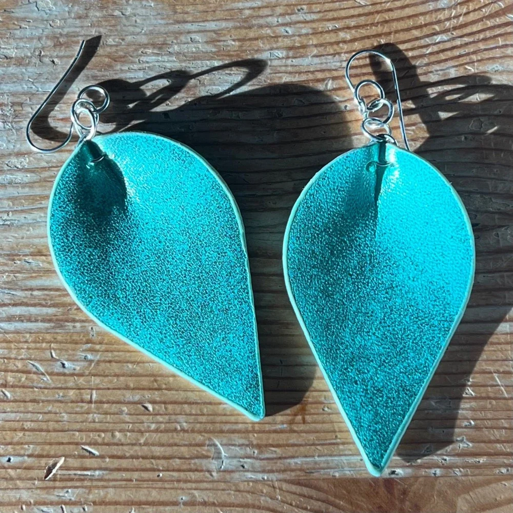 Teal Leaf Earrings Lightweight Dangle Drop Boho‎ Statement